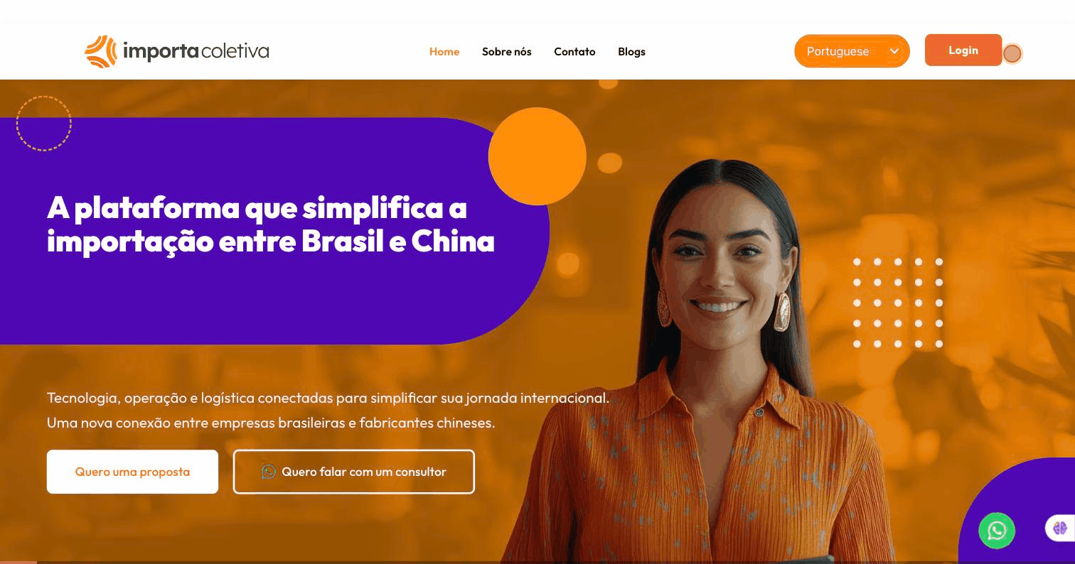 Página inicial da Importacoletiva com botão Login destacado