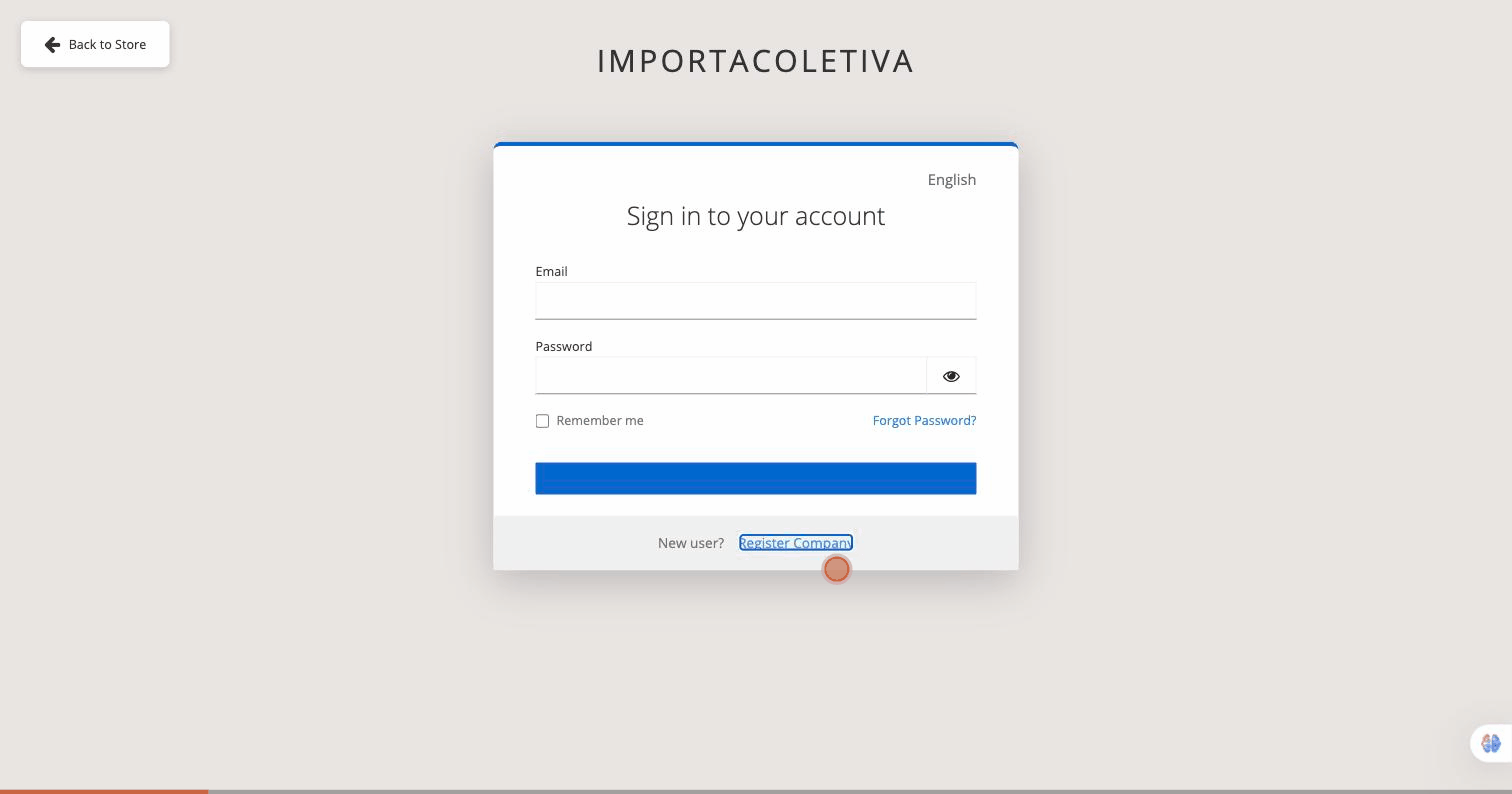 Página de acesso com link Register Company