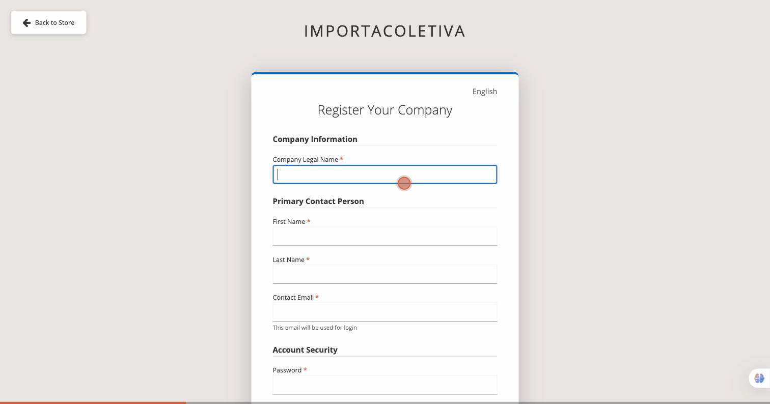 Formulário de cadastro — seção Informações da Empresa