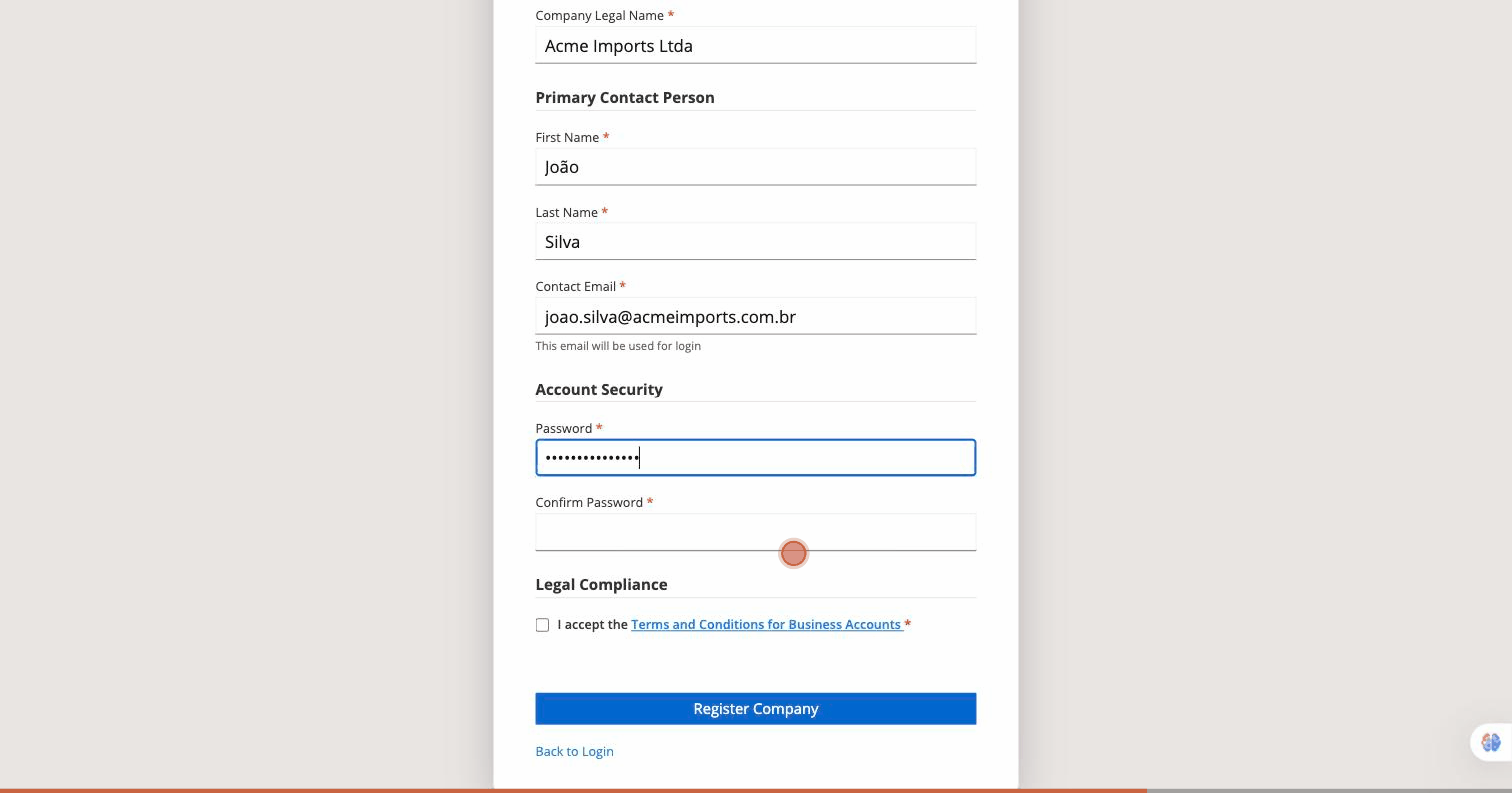 Formulário de cadastro — checkbox Termos e Condições