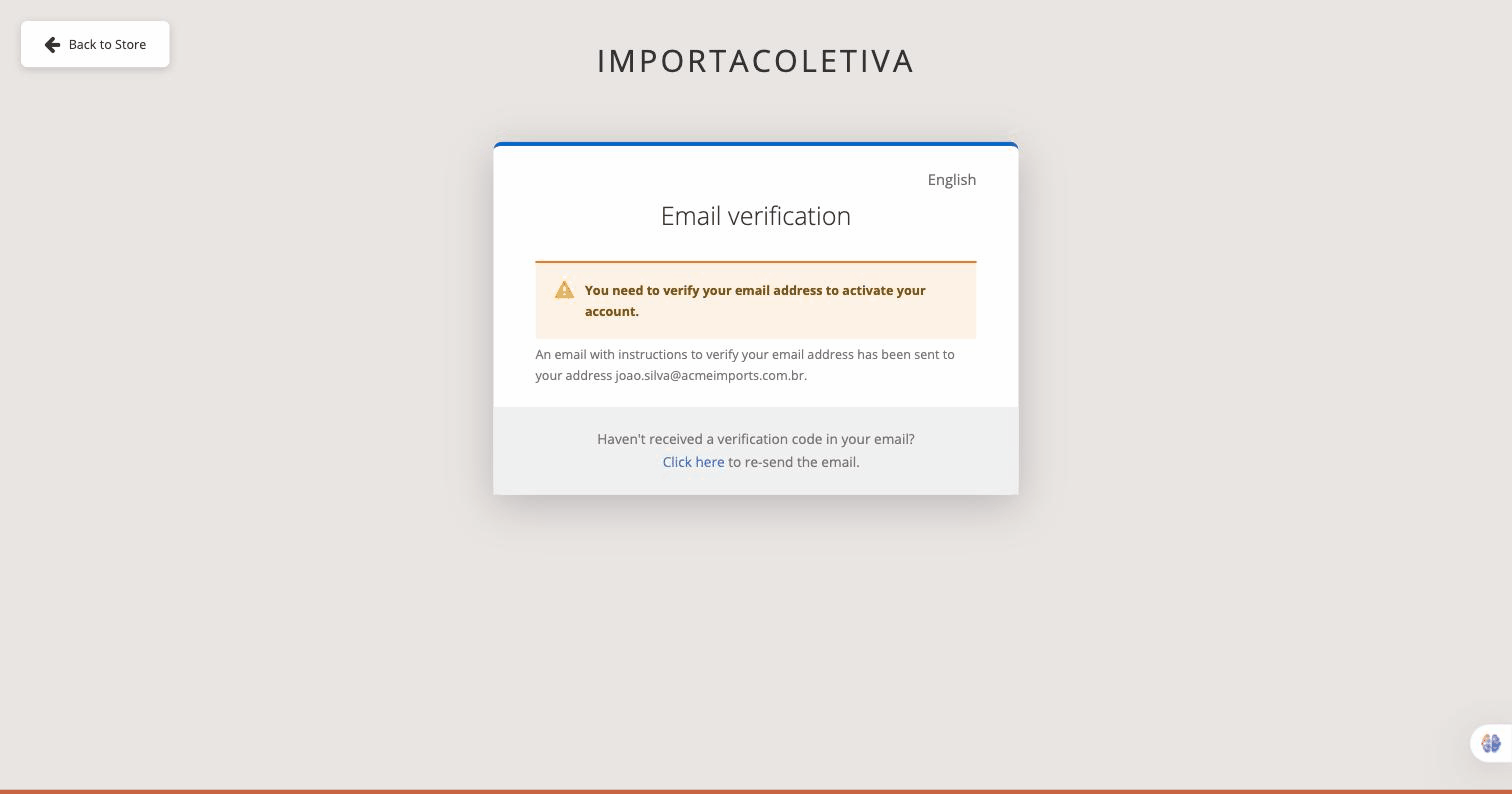 Tela de verificação de e-mail